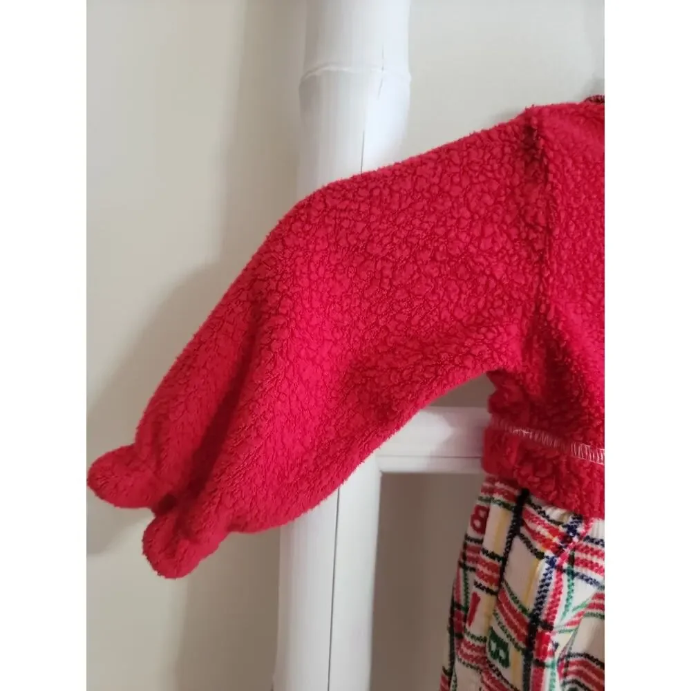 Vintage 90s Fisher-Price Baby ABC Plaid Romper Faux Red Cardigan Size 0-6 M